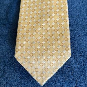 Versace Men’s Tie - Yellow with Tan Details - 100% Silk - Made in Italy